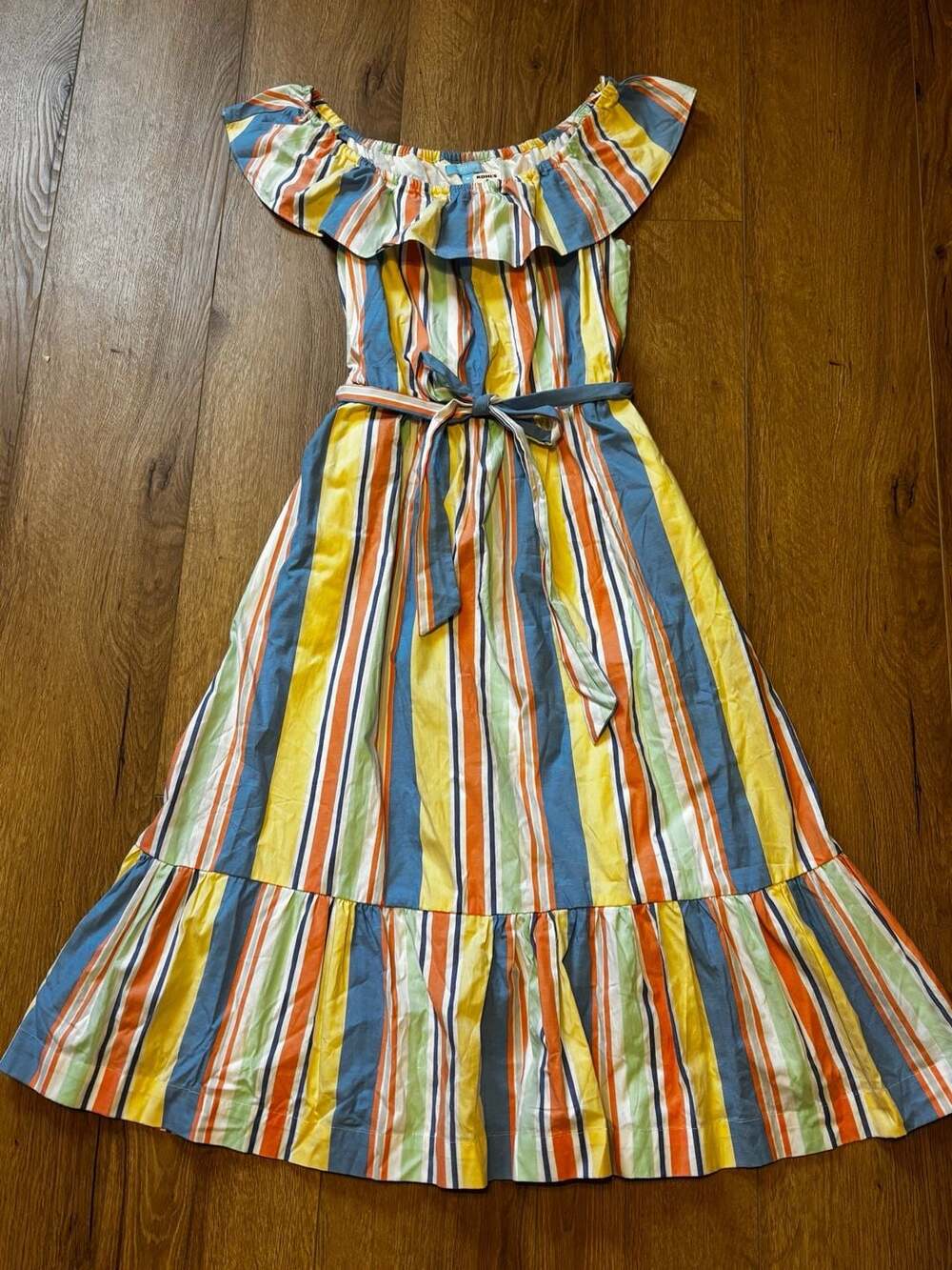 Draper James RSVP Women's Striped Off Shoulder Ruffle Sleeve Midi Dress Size M